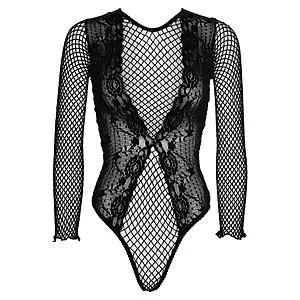 Body Leg Avenue High Cut Lace Net Negru pe SexLab