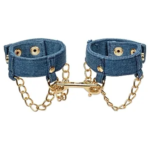 Ride Em Denim Wrist Cuffs Albastru pe SexLab