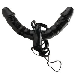 Strap-On Cu Vibratii Double Delight Negru pe SexLab