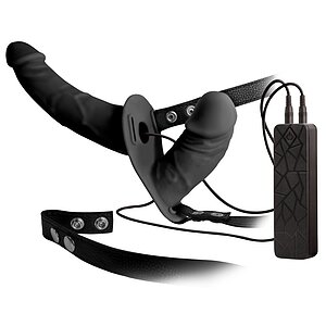 Strap On Cu Vibratii Double Thruster Negru pe SexLab