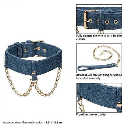 Ride Em Denim Collar and Leash Albastru